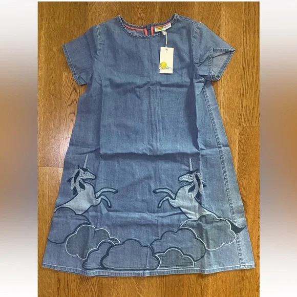 white christmas dresses Unicorn Patch Buttoned Denim Dress by MomyMall main image 0